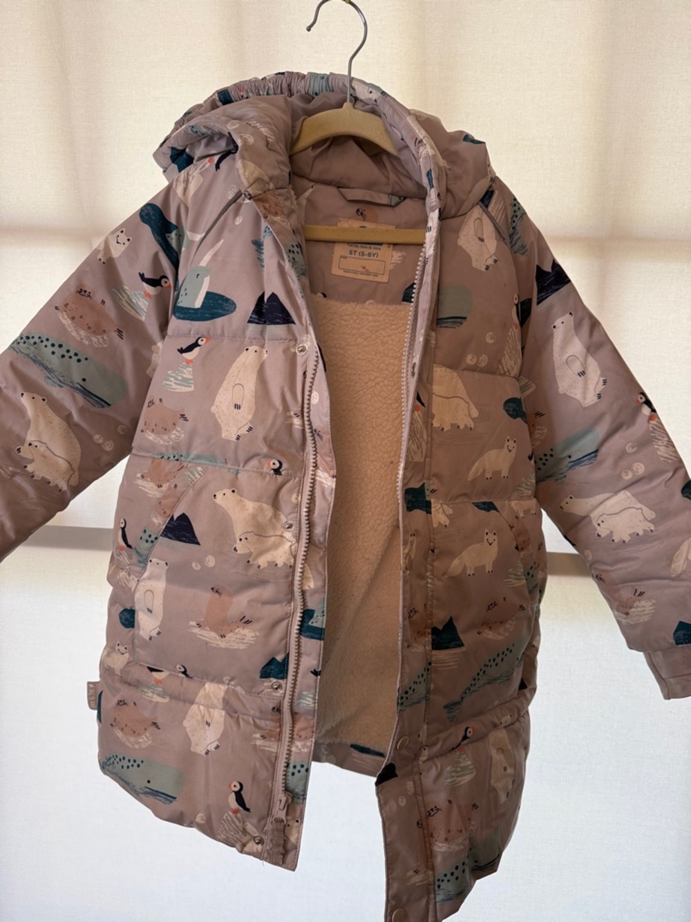 Kids Polar Print Puffer Jacket in Taupe